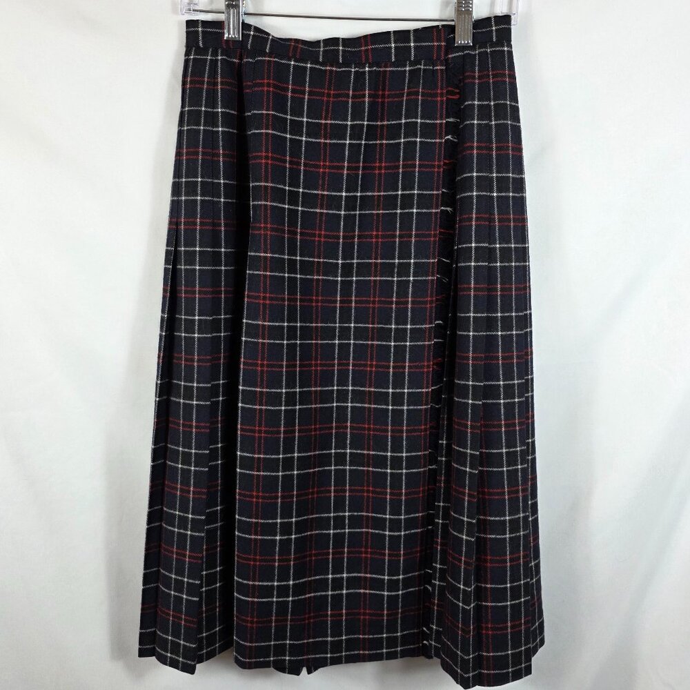Vintage David Brooks Tartan Plaid Wool Wrap Skirt Women's Size 12 Blue Plaid